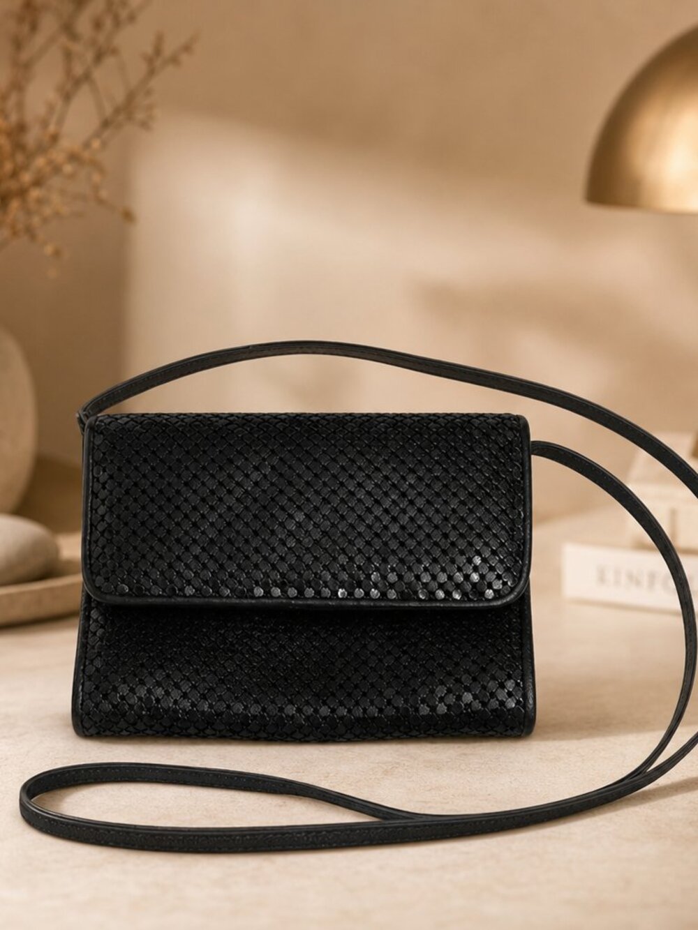 Vintage Whiting and Davis Black Metal Mesh Bead Bag